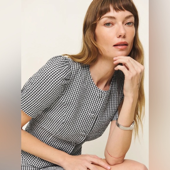 NEW Reformation Mika Two Piece Skirt Set Black White Check Gingham | US 2 UK 6 - Picture 4 of 14